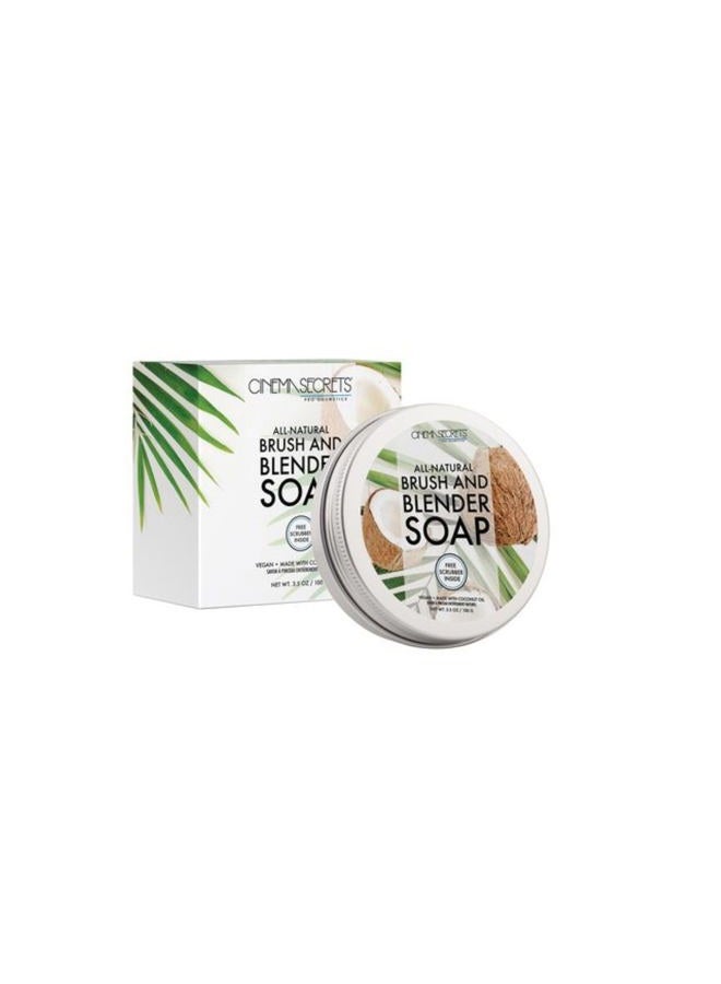 Cinema Secrets All Natural Vegan Brush & Blender Sponge Soap, coconut oil based, scrubber included. - Image 1